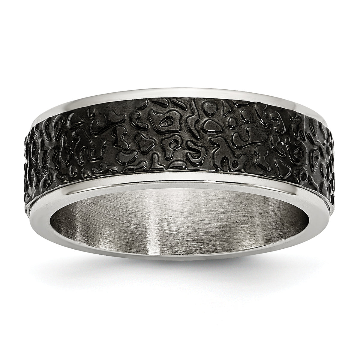 Stainless Steel Polished and Textured Black IP-plated 8mm Band