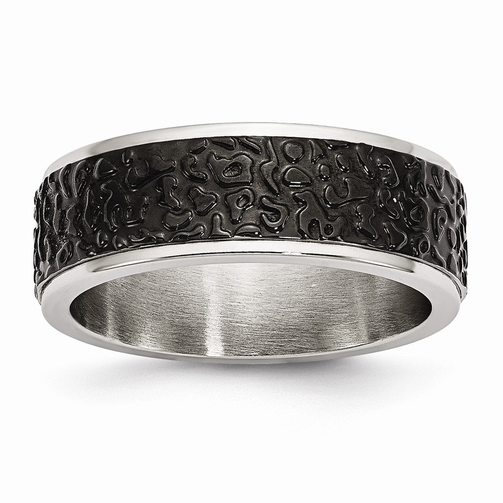 Stainless Steel Wedding Band with Polished Black IP Plate Finish - 8 - 8