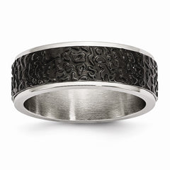Stainless Steel Wedding Band with Polished Black IP Plate Finish - 8 - 8