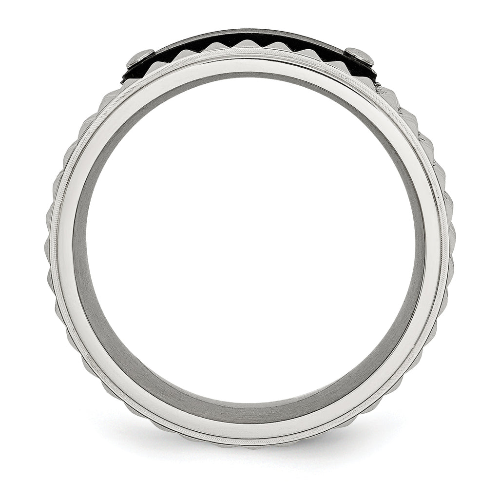 Faceted Black IP-Plated Wedding Band in Stainless Steel, 8mm