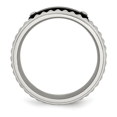 Stainless Steel Brushed and Polished Black IP-plated Faceted 8mm Band