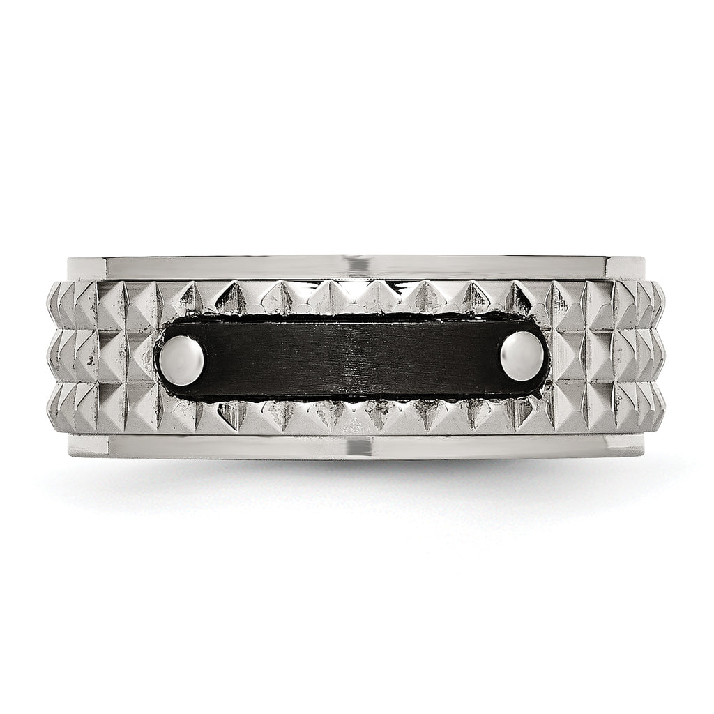 Faceted Black IP-Plated Wedding Band in Stainless Steel, 8mm