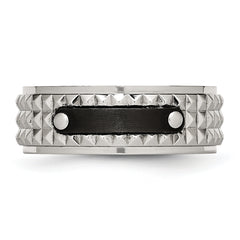 Stainless Steel Brushed and Polished Black IP-plated Faceted 8mm Band