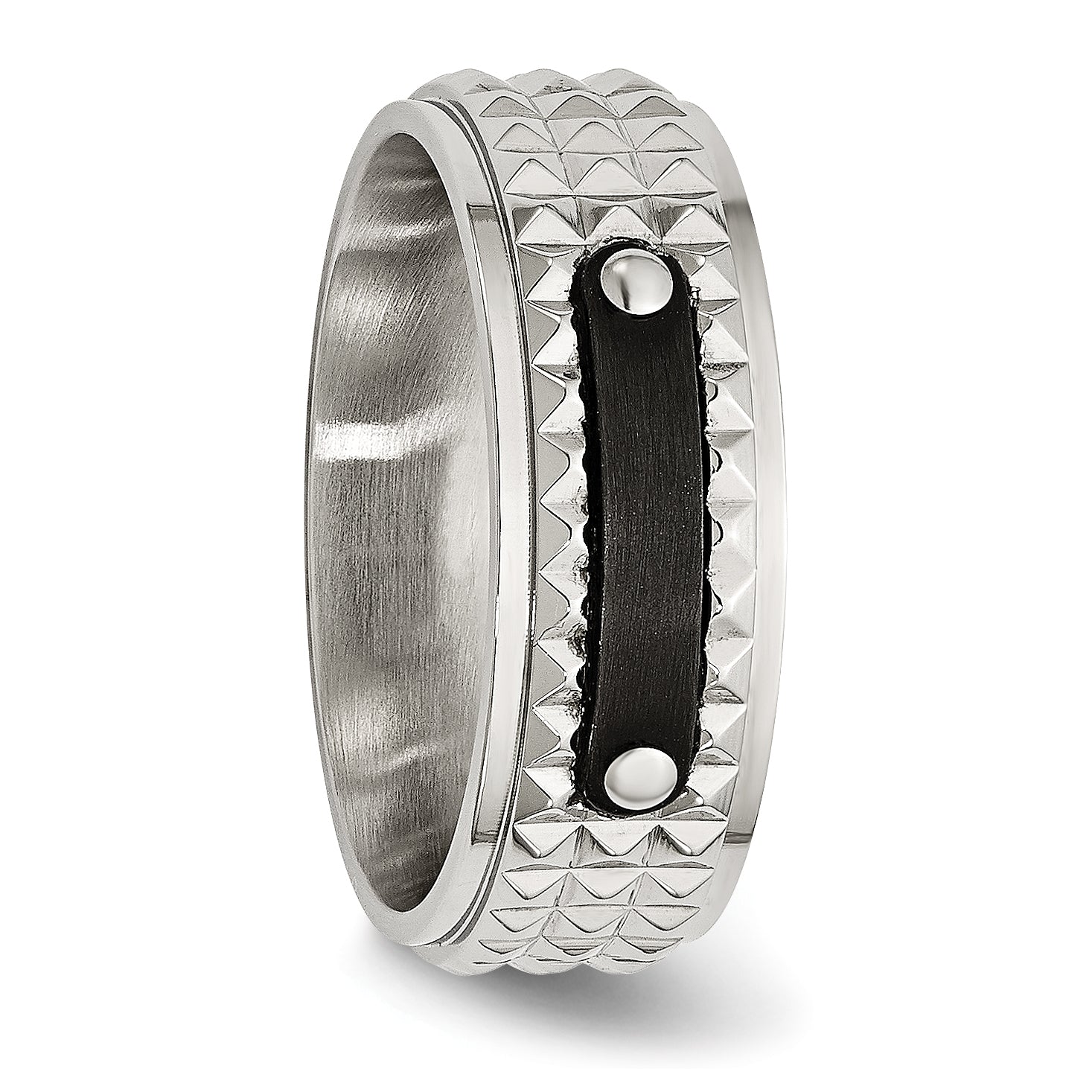 Faceted Black IP-Plated Wedding Band in Stainless Steel, 8mm