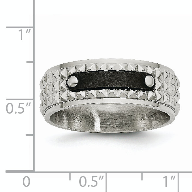 Stainless Steel Brushed and Polished Black IP-plated Faceted 8mm Band