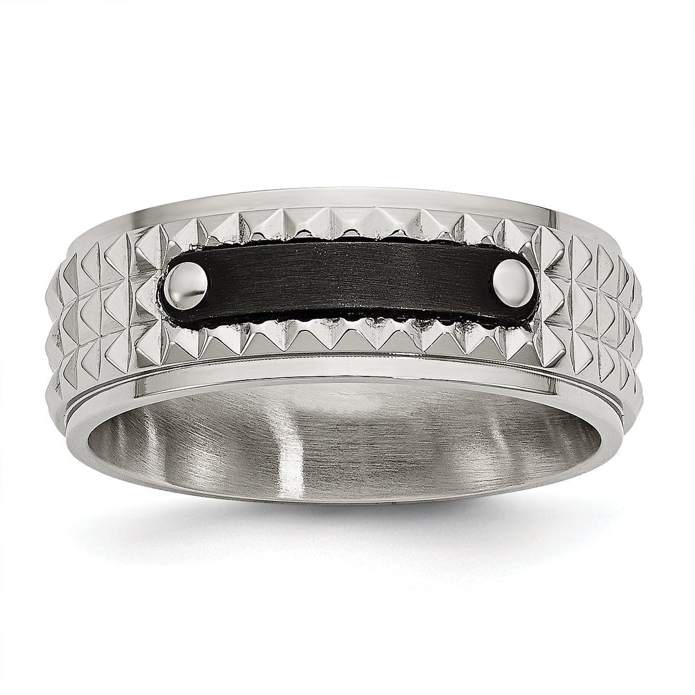 Stainless Steel Brushed and Polished Black IP-plated Faceted 8mm Band Main image