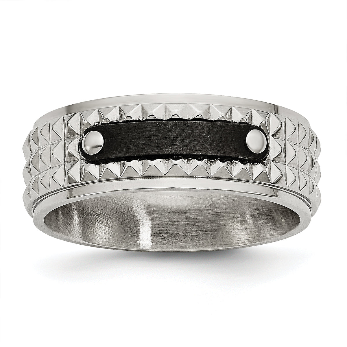 Stainless Steel Brushed and Polished Black IP-plated Faceted 8mm Band