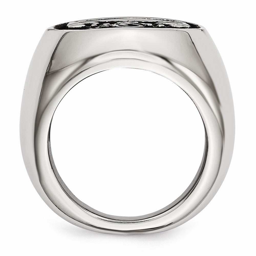 Stainless Steel Men's Anchor Ring with Polished Antiqued Finish