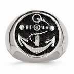 Stainless Steel Men's Anchor Ring with Polished Antiqued Finish