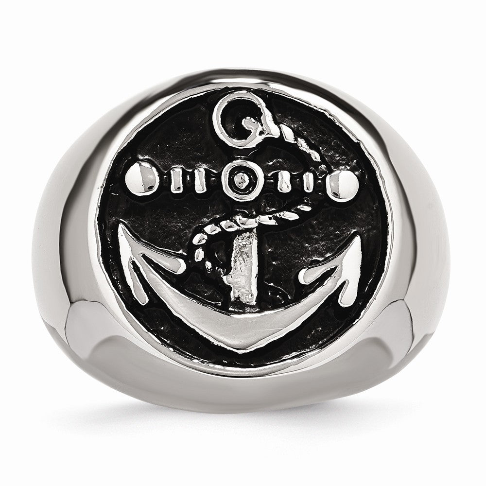 Stainless Steel Men's Anchor Ring with Polished Antiqued Finish
