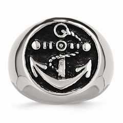 Stainless Steel Men's Anchor Ring with Polished Antiqued Finish - 9