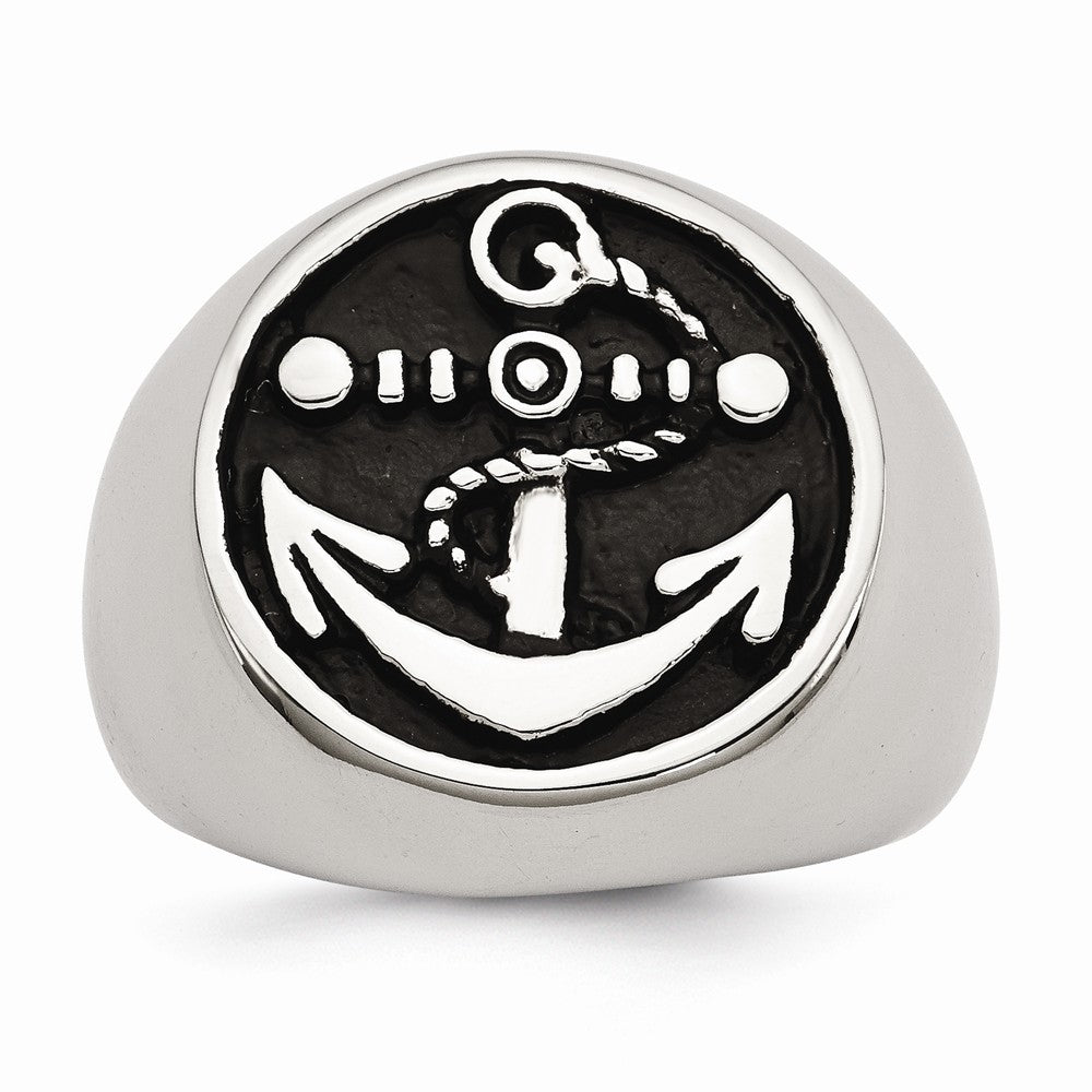 Stainless Steel Men's Anchor Ring with Polished Antiqued Finish Main image