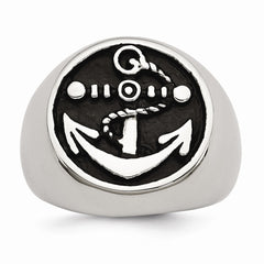 Stainless Steel Men's Anchor Ring with Polished Antiqued Finish - 9