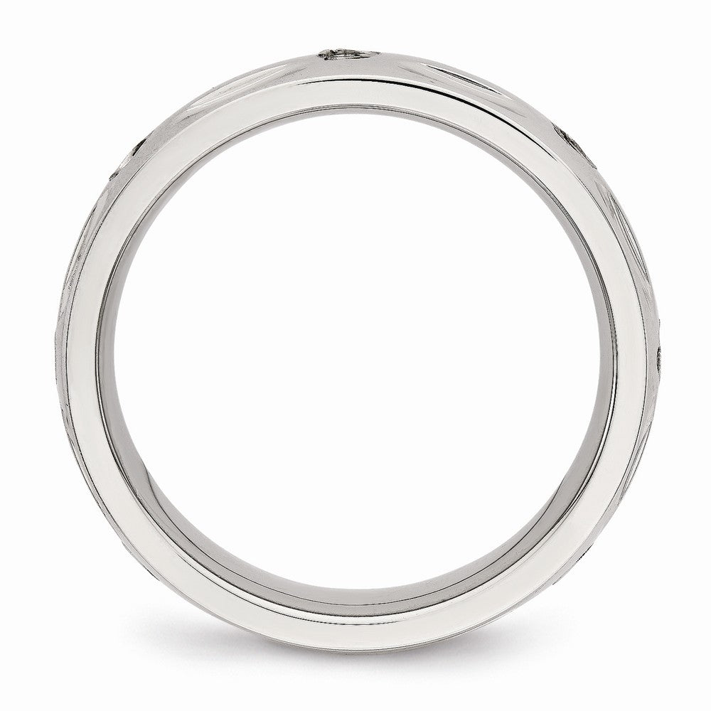 Sophia Jewelers Polished Stainless Steel Grooved CZ Wedding Band - 6