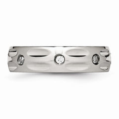 Sophia Jewelers Polished Stainless Steel Grooved CZ Wedding Band - 6