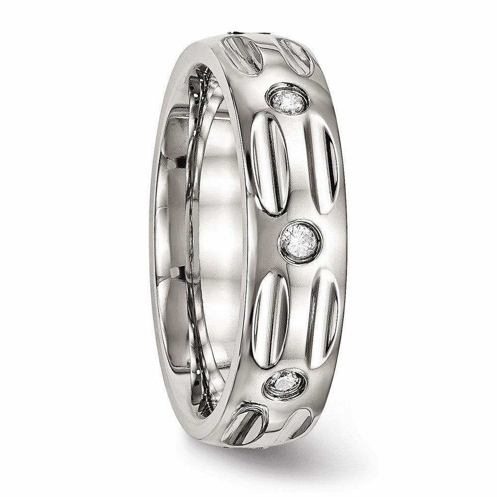 CZ Grooved Wedding Band in Stainless Steel, 6mm
