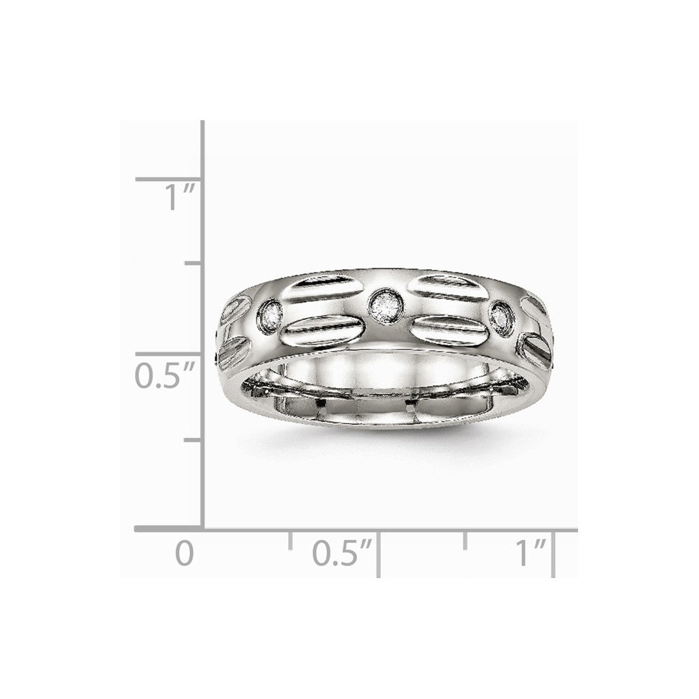 Stainless Steel Polished Grooved CZ Ring