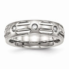 CZ Grooved Wedding Band in Stainless Steel, 6mm
