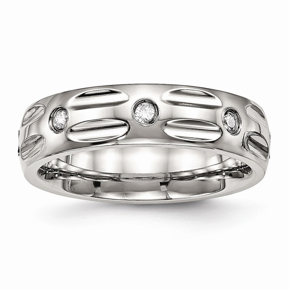Stainless Steel Polished Grooved CZ Ring