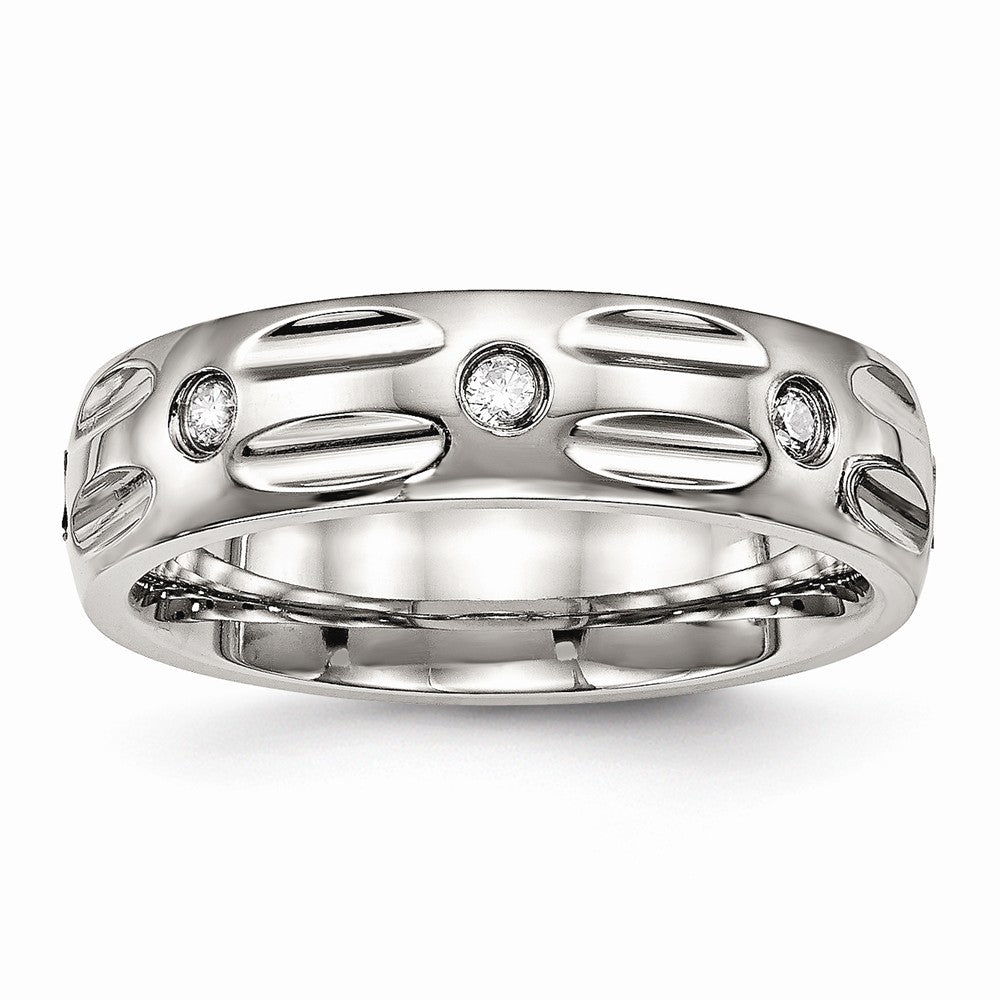 Sophia Jewelers Polished Stainless Steel Grooved CZ Wedding Band - 6