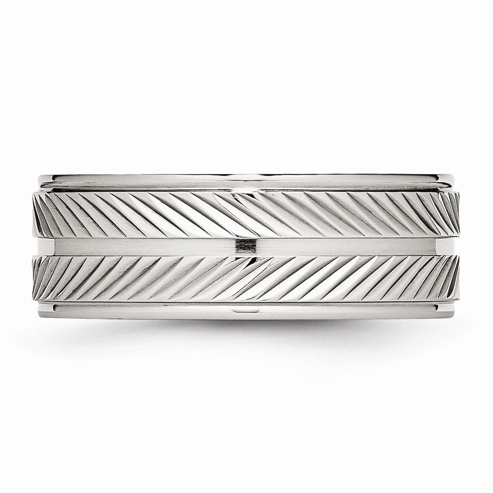 Grooved Wedding Band in Stainless Steel, 8mm