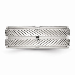 Sophia Jewelers 8mm Polished Stainless Steel Grooved Wedding Band - 7 - 7