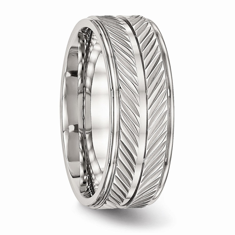 Grooved Wedding Band in Stainless Steel, 8mm