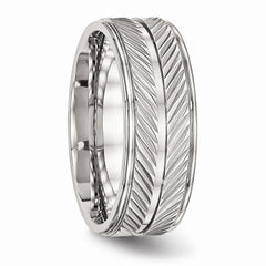 Sophia Jewelers 8mm Polished Stainless Steel Grooved Wedding Band - 7 - 7