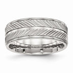 Grooved Wedding Band in Stainless Steel, 8mm