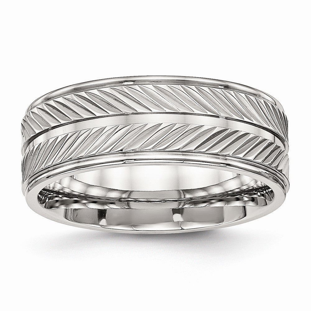 Grooved Wedding Band in Stainless Steel, 8mm