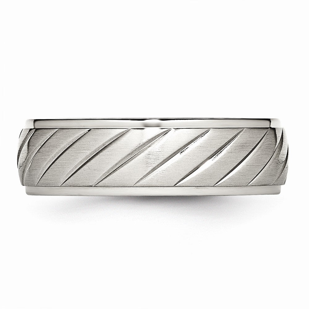 Grooved Wedding Band in Stainless Steel, 7mm