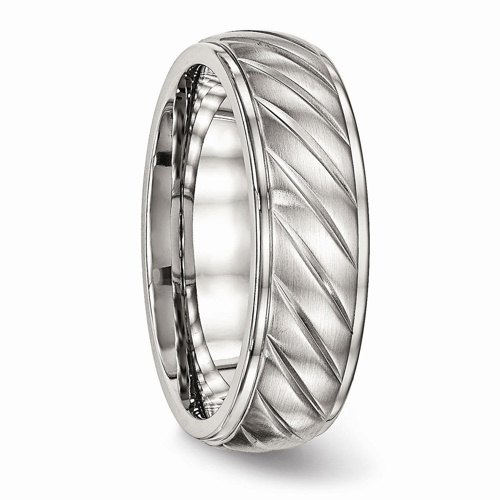 Grooved Wedding Band in Stainless Steel, 7mm