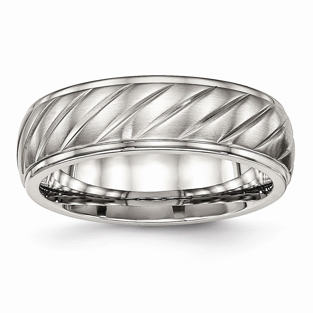 Grooved Wedding Band in Stainless Steel, 7mm Main image