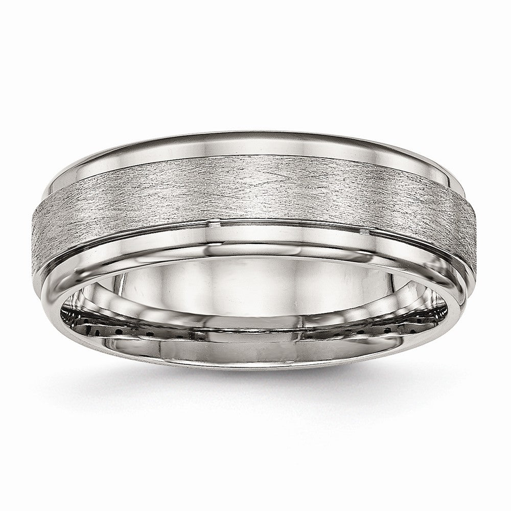 Ridged Edge Wedding Band in Stainless Steel, 7mm Main image