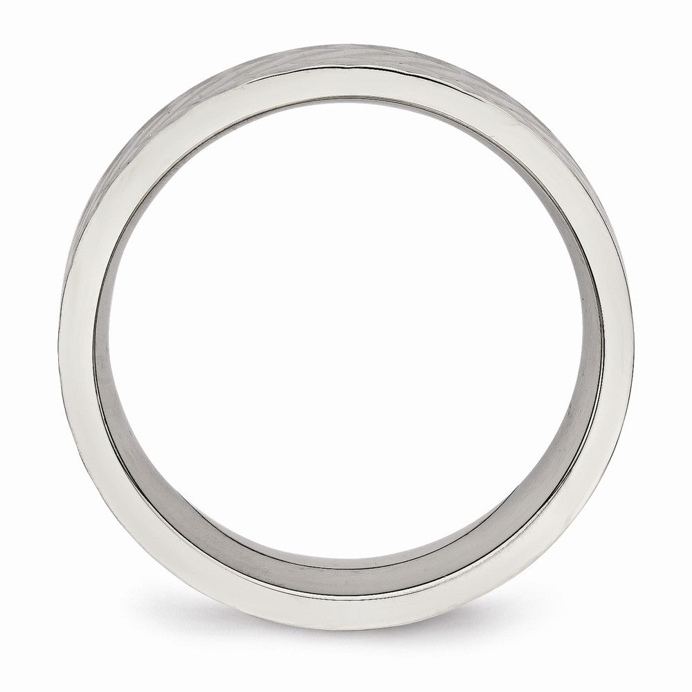 Stainless Steel Wedding Band with Polished Textured Finish - 7 - 7