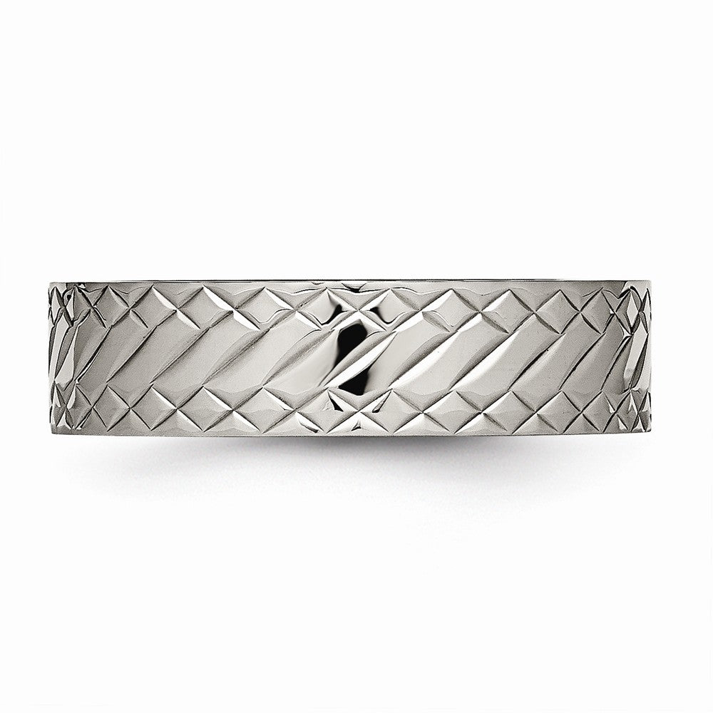 Stainless Steel Wedding Band with Polished Textured Finish - 7 - 7