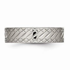 Stainless Steel Wedding Band with Polished Textured Finish - 7 - 7