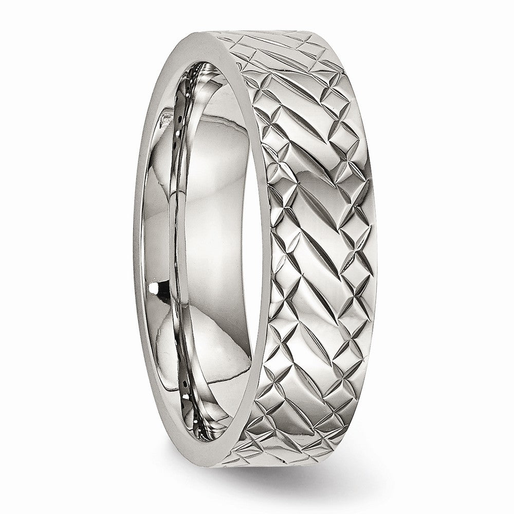 Stainless Steel Wedding Band with Polished Textured Finish - 7 - 7