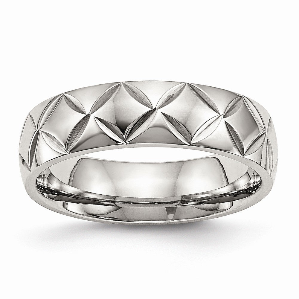 Sophia Jewelers Stainless Steel Polished Wedding Band with Modern Diamond Cut - 6 - 6