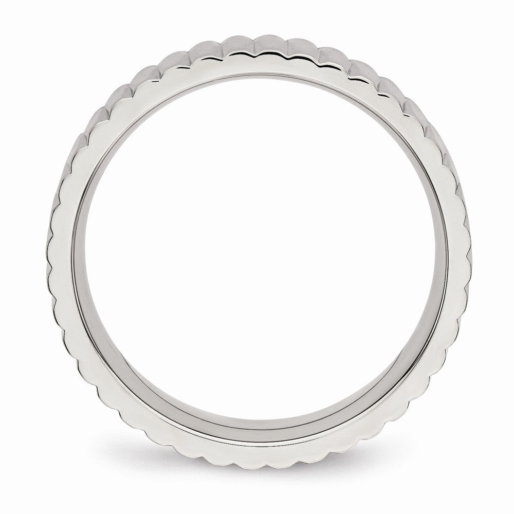 Polished Stainless Steel Wedding Band with Textured Finish by Sophia Jewelers - 6 - 6