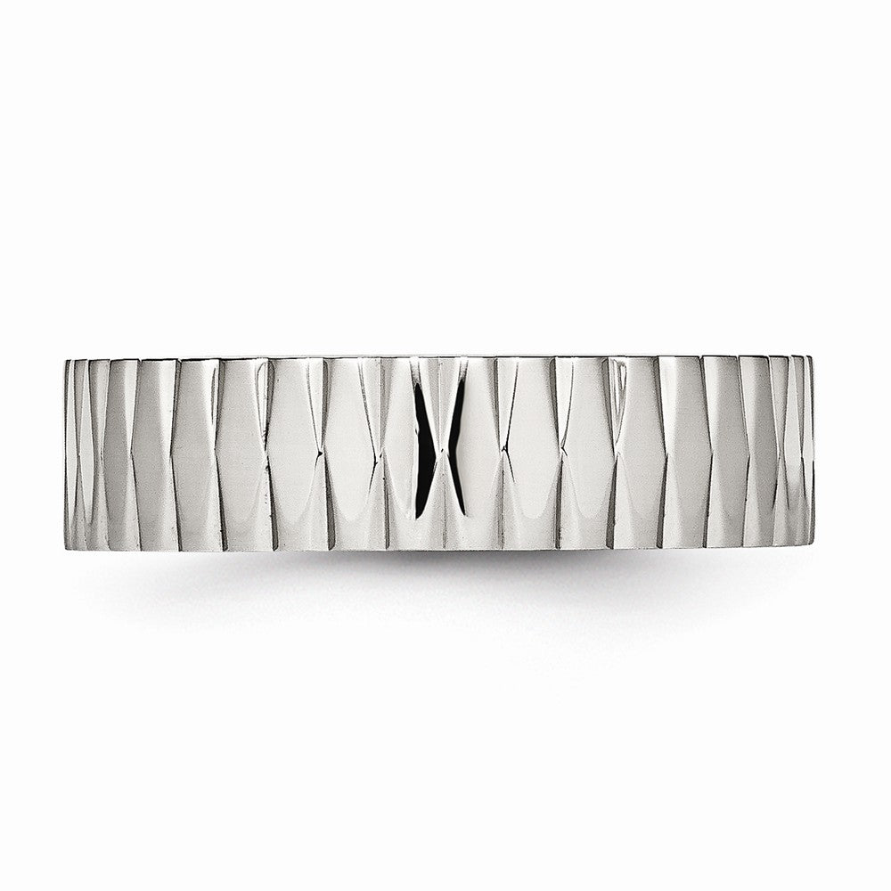 Polished Stainless Steel Wedding Band with Textured Finish by Sophia Jewelers - 6 - 6