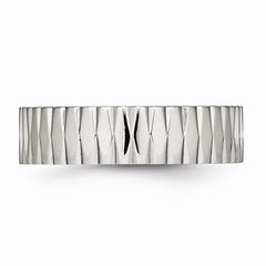 Polished Stainless Steel Wedding Band with Textured Finish by Sophia Jewelers - 6 - 6