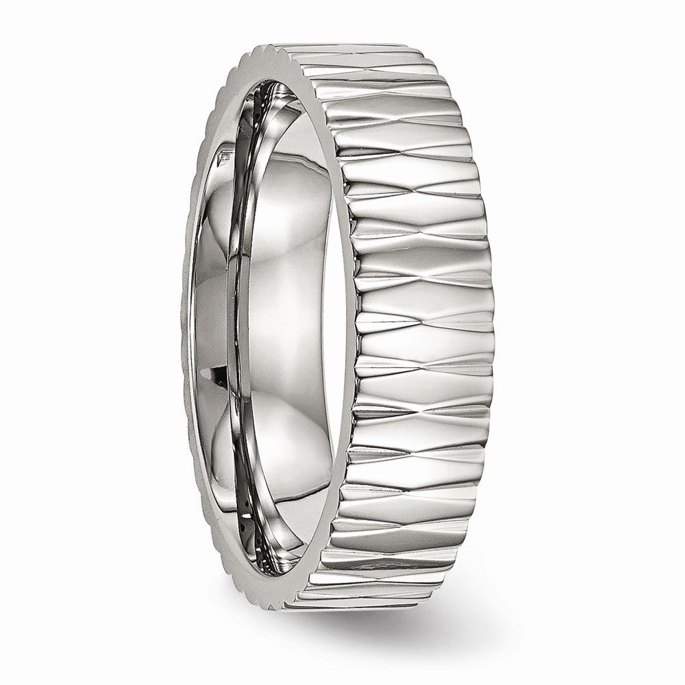 Polished Stainless Steel Wedding Band with Textured Finish by Sophia Jewelers - 6 - 6