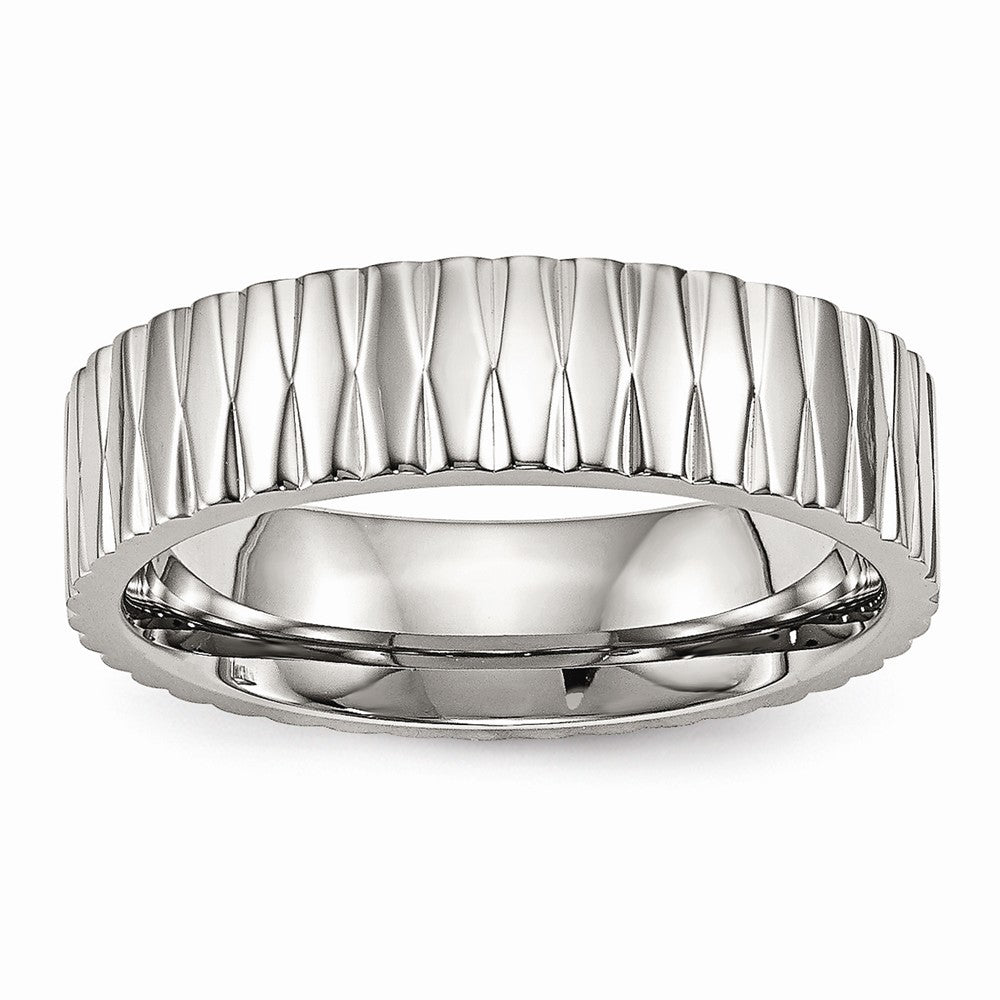 Polished Stainless Steel Wedding Band with Textured Finish by Sophia Jewelers - 6 - 6