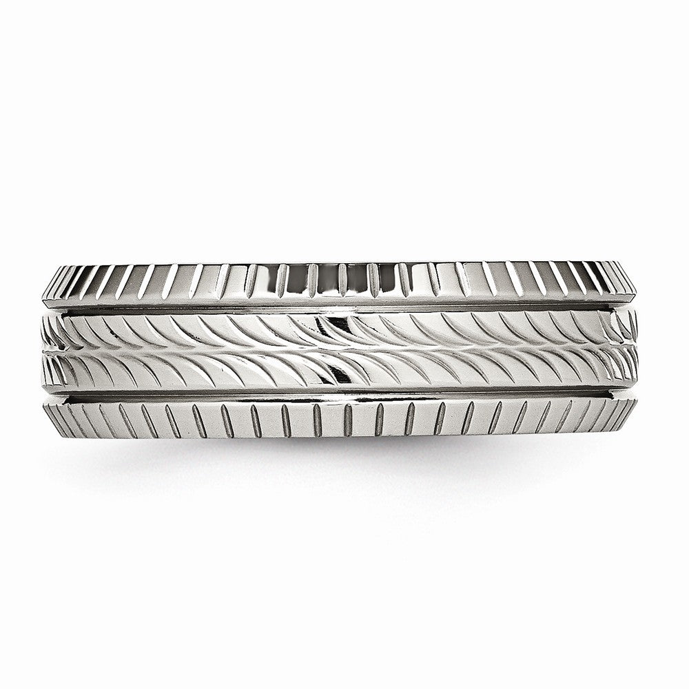 Sophia Jewelers Stainless Steel Polished Wedding Band with Grooved Texture - 7 - 7
