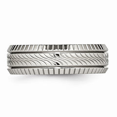 Sophia Jewelers Stainless Steel Polished Wedding Band with Grooved Texture - 7 - 7