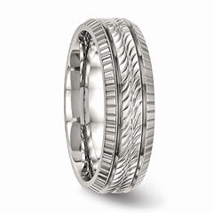 Sophia Jewelers Stainless Steel Polished Wedding Band with Grooved Texture - 7 - 7