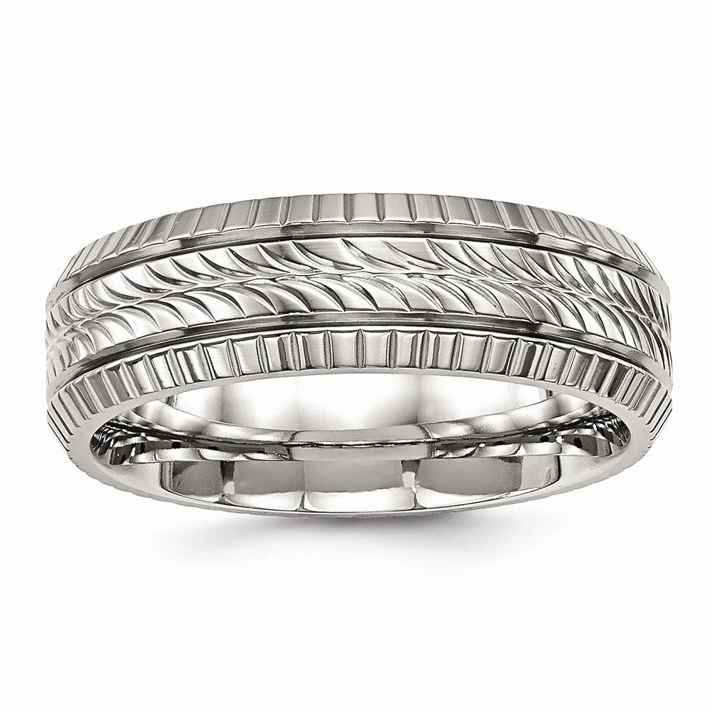 Grooved Wedding Band in Stainless Steel, 7mm
