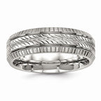 Grooved Wedding Band in Stainless Steel, 7mm