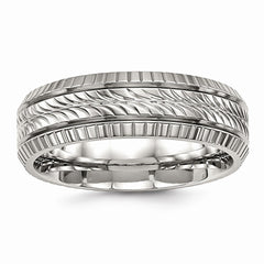 Sophia Jewelers Stainless Steel Polished Wedding Band with Grooved Texture - 7 - 7